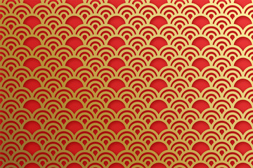 Chinese traditional oriental ornament background, red golden clouds pattern seamless