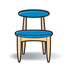 wooden chair with blue color cushion on smooth shadow vector drawing