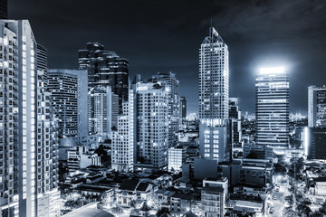 Plakat scenic of dark night blue cityscape building light