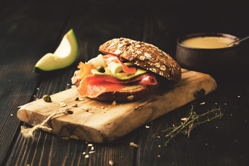 Sandwich with salmon and avocado