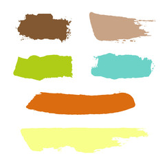 Vector grunge watercolor ink texture set of hand painted pastel powder color dry brush splashes, strokes, stains, spots, elements, lines, templates, dirty geometric shapes. Freehand drawing, isolated.