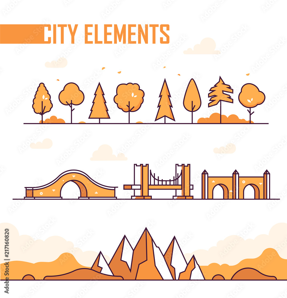 Poster set of city elements - modern vector isolated objects