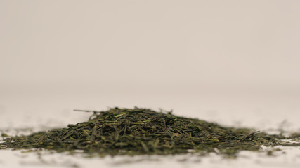 Macro shot of green tea leaves