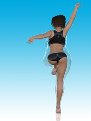 Obraz premium Conceptual fat overweight obese female vs slim fit healthy body after weight loss or diet with muscles thin young woman on blue. A fitness, nutrition or fatness obesity, health shape 3D illustration