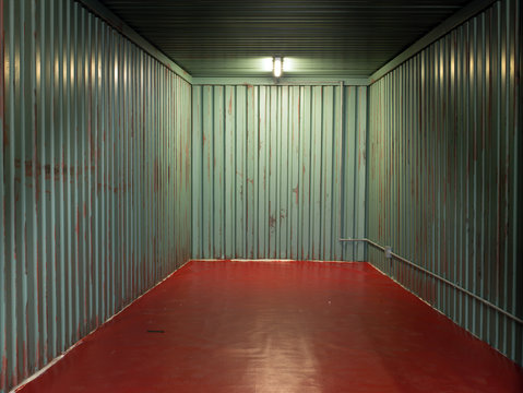 Interior of metal shipping container