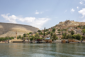 Sunken mosque and houses of the town Halfeti in Sanliurfa, Turkey