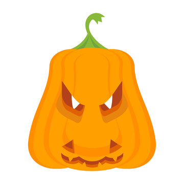 Halloween party character orange pumpkin with burning evil eyes. Design elements for advertising and promotion. Flat cartoon illustration. Objects isolated on white background.