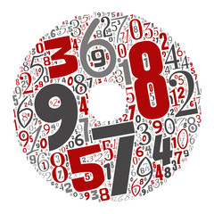 Vector conceptual red, gray and black playful funny education font made of number collection or group on character shapes isolated on white background. A modern art alphabet learning element design