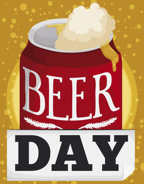 Can with Delicious Froth and Bubbly Background for Beer Day, Vector Illustration