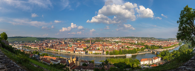 Panorama view of Wuerzburg cityscape from Marienberg Fortress