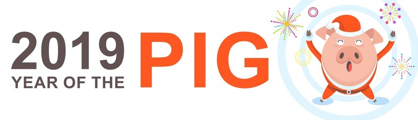 2019 banner drsign with pig snout for greeting cards and advertising for Christmas and New Year.