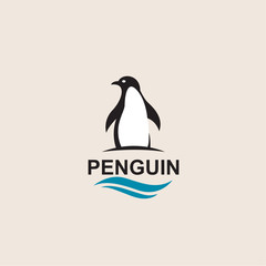 Obraz premium ikona ptak czarny pingwin na białym tle falami morskimi