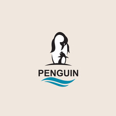 black penguin bird icon isolated with sea waves