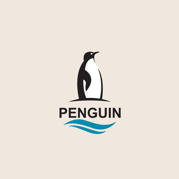 black penguin bird icon isolated with sea waves