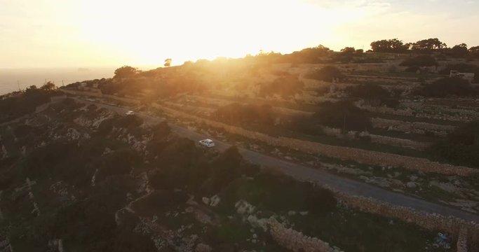 Aerial shot - Green Fields during Sunset