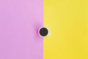 Coffee time, A cup of black coffee on pastel background with copy space