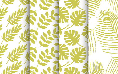 Set of vector patterns with green leaves