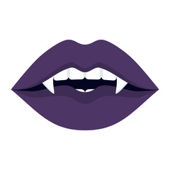 Sexy violet female vampire lips. Halloween party character. Design elements for advertising and promotion. Flat vector cartoon illustration. Objects isolated ongreen background.