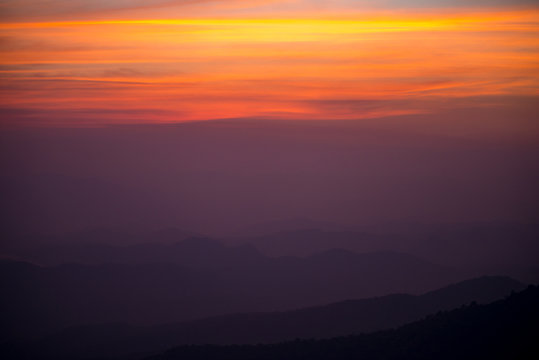 twilight sky and silhouette mountain 