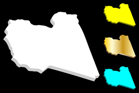 3D map of Libya (State of Libya) - white, yellow, blue and gold - vector illustration