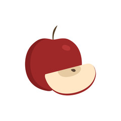 Whole and slice red apples icon in flat design
