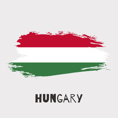 Hungary watercolor vector national country flag icon. Hand drawn illustration with dry brush stains, strokes, spots isolated on gray background. Painted grunge style texture for posters, banner design