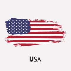 USA vector watercolor national country flag icon. Hand drawn illustration with dry brush stains, strokes, spots isolated on gray background. Painted grunge style texture for posters, banner design.