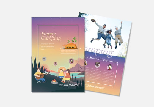Flyer Layout With Camping Themed Illustration