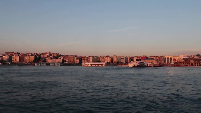 Crossing from Europe to Asia on a ferry in Istanbul (slow motion)