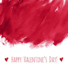 Happy Valentine's day! Red watercolor hand drawn vector texture frame backdrop with heart for greeting card design. Painted illustration, romantic wallpaper, wedding background. Place for text, logo.