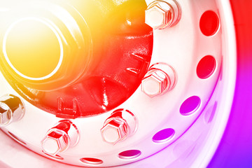 Chromed bolts and nuts of wheel of truck