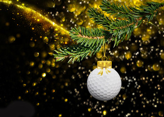 Weihnachtsdekoration mit Kerze und Golf-Weihnachtskugel