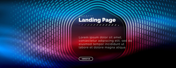 Neon glowing techno hexagon shape lines, hi-tech futuristic abstract background, landing page template