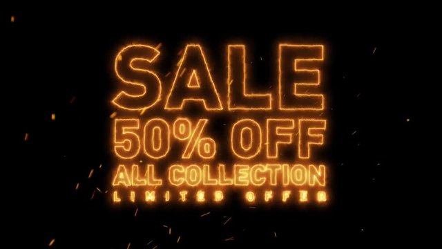 4k Big Sale Offer Burning Text/
Animation of a design big sale offer with burning letters, heat wave fx and fusion sparks