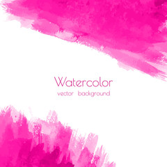 Magenta, pink, rose marble watercolor vector texture background with dry brush stains, strokes, spots isolated on white. Abstract frame, place for text or logo. Acrylic hand painted pours, fluid art.