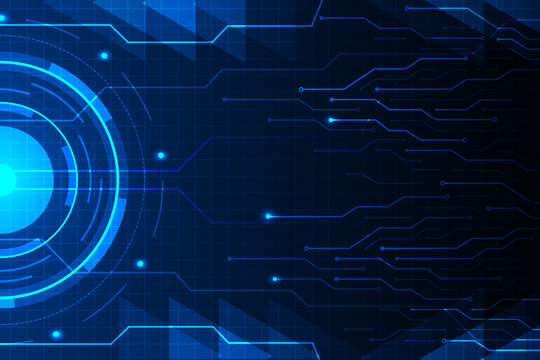 Blue circle and circuit line on abstract technology futuristic hud background vector design.