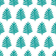 Seamless pattern Green Tropical leaves. Trendy Print with hand drawn jungle exotic plants. Vector wallpaper on white background