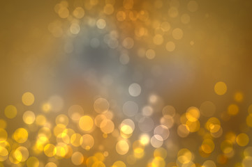 Abstract light golden festive bokeh background with glitter sparkle blurred circles, Christmas lights.
