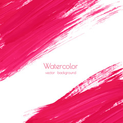 Magenta, pink, rose marble watercolor vector texture background with dry brush stains, strokes, spots isolated on white. Abstract frame, place for text or logo. Acrylic hand painted pours, fluid art.
