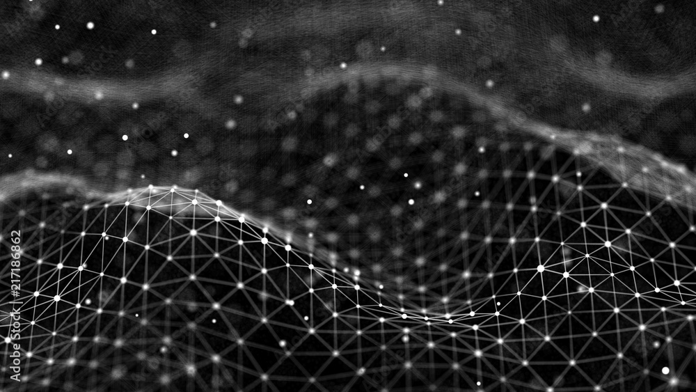 Poster Data technology background. Abstract background. Connecting dots and lines on dark background. 3D rendering. 4k.