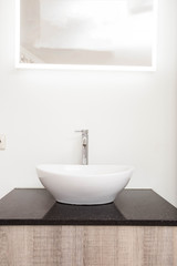 Naklejka na ściany i meble Bathroom interior with stylish white sink empty clean modern