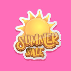 summer sale label or tag isolated on pink background. Pink Summer sale discount poster, sticker, banner or flyer design template.