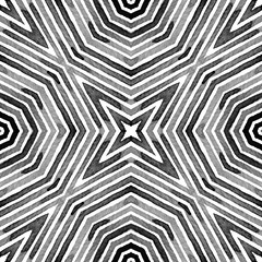 Black and white Geometric Watercolor. Creative Seamless Pattern. Hand Drawn Stripes. Brush Texture. 