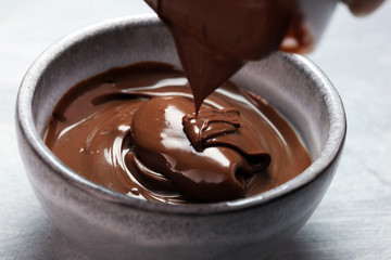 Melting chocolate, melted delicious chocolate for praline icing confectionery