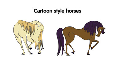 Cartoon style horses isolated. Vector illustration.