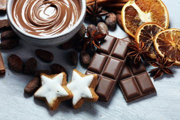Baking christmas cookies. Typical cinnamon stars bakery.