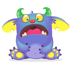 Happy cartoon monster. Vector Halloween blue furry monster