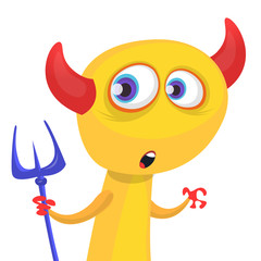 Funny cartoon devil with trident. Vector clipart