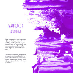 Ultra violet, purple, lilac grunge marble watercolor dry brush strokes texture hand paint on white background. Abstract acrylic pours, fluid art with stains, splashes. Oil frame, place for text, logo.