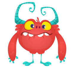 Funny cartoon monster on tiny legs. Vector Halloween red monster character. Big set of cartoon monsters